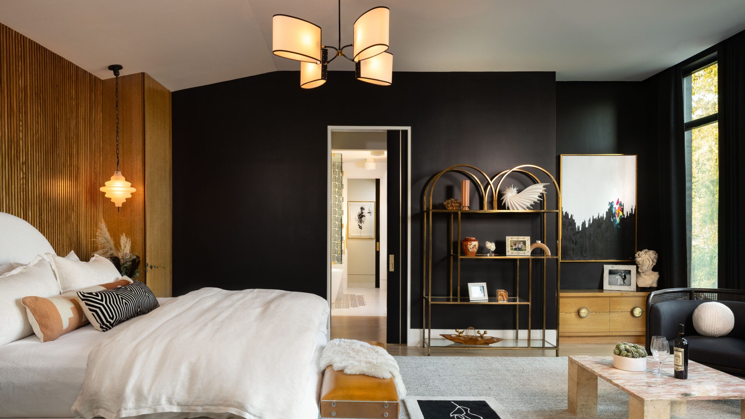 Ultra matte black interior wall professionally applied in a large modern room