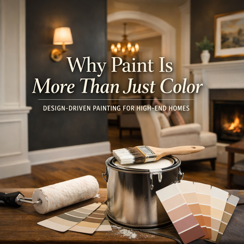 Design-driven interior painting showing how paint color, trim, and lighting work together in a high-end home