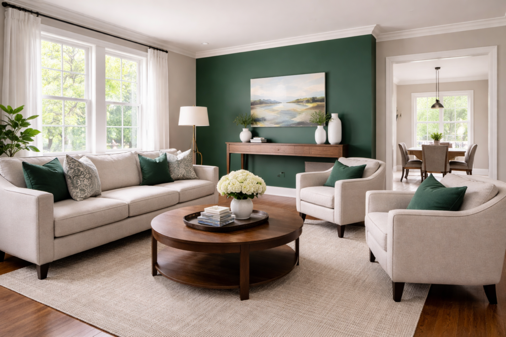 Freshly painted living room in a Greenfield WI home by Expert Painting LLC