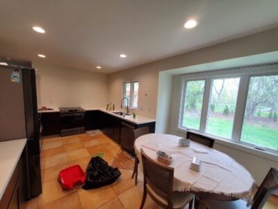 Remodeling completed with mud finish, primer, texture, and paint.