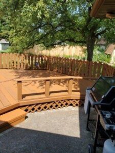 Deck power washed and finished with 2 coats of semi-solid stain.