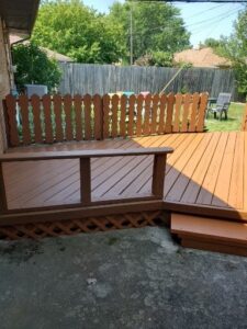 Power washed deck and sealed with 2 coats of semi-solid stain.