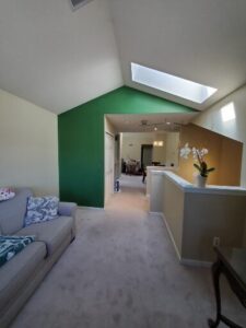 Interior repainted with highlighted accent walls.