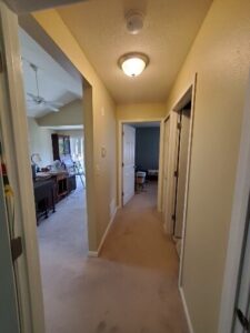 Repainted interior with accent walls.