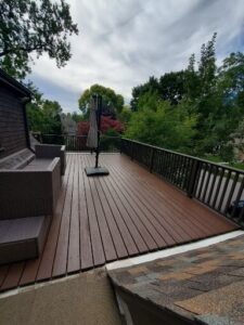 Power washed deck and applied 2 coats of semi-solid stain in 2 colors.