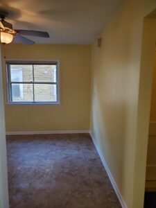 Stained trim transformed to enamel, walls repaired and finished with 2 coats of Super Paint.