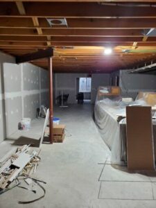 Dryfall applied to basement ceiling.
