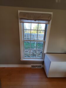 Caulked trim with 2 coats of Tough Scuff enamel, ceiling and walls treated with 2 coats of Super Paint.
