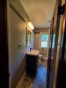 Enamel applied to trim, Super Paint on walls and ceiling.