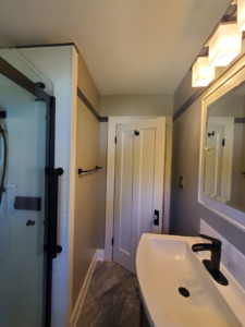 Enamel on trim, Super Paint on walls and ceiling.