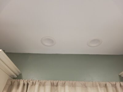 Drywall repaired, primed, textured, and sealed with 2 coats of Super Paint.