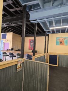 Dryfall ceiling painting for dog bar.