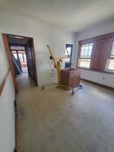 Framed and hung drywall, then primed in the kitchen.