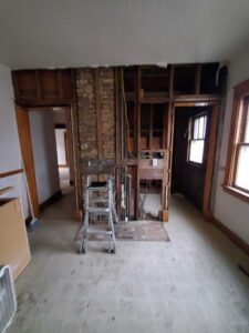 Framed, drywall installed, and primed in the kitchen.