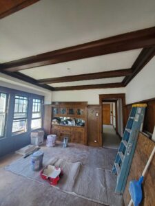 Plaster walls repaired, skim coated, and finished with 2 primer coats.