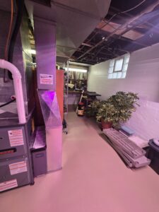 Professional basement painting system using Loxon XP and Armorseal coatings. Waterproof basement painting with Loxon XP walls and Armorseal concrete floor coating