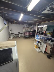 Two coats of Loxon XP on basement walls and Armorseal floor coating for a durable waterproof finish. Basement walls coated with Loxon XP and Armorseal epoxy floor in Milwaukee home